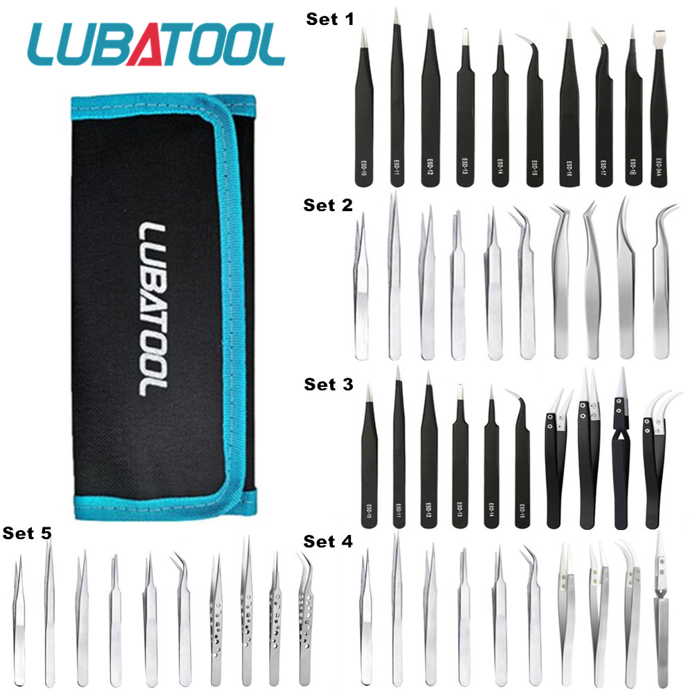 Electronics Repair Tool Kit - 10 Pcs Tweezers Set Bag Stainless