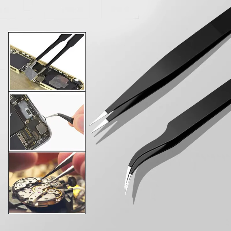 Electronics Repair Tool Kit - 2pcs/lot Anti-static Precision Tweezers Set Pointed