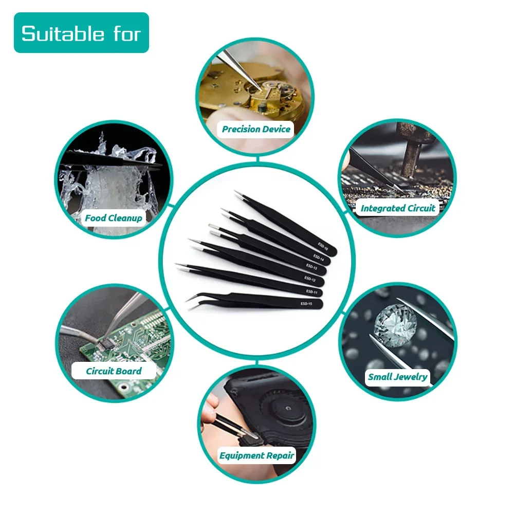 6pcs Precision Tweezers Set ES - đánh giá và giá Electronics Repair Tool Kit